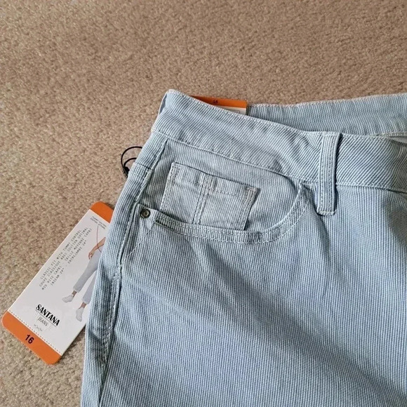 Santana Jeans Cropped Denim Blue  White Stripe Faded Capri Size 16 - Picture 3 of 12